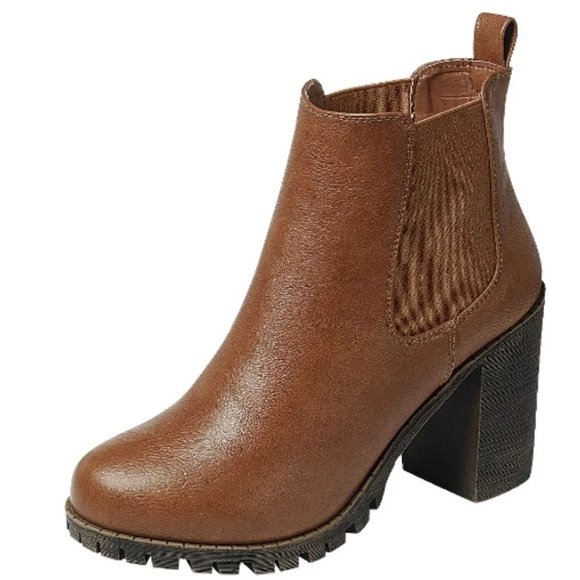 New Tan Chelsea Elastic Chunky Heel Ankle Boots Booties - Picture 3 of 4